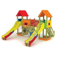 Çift Kuleli Çift Kaydıraklı Ahşap Park