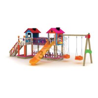 İki Kuleli Salıncaklı Aktivite Parkı Ahşap